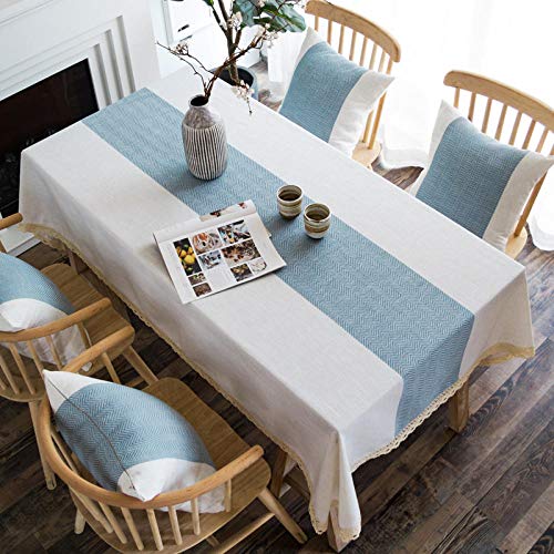 Nappe de table rectangulaire en coton et lin bleu 140x200 cm