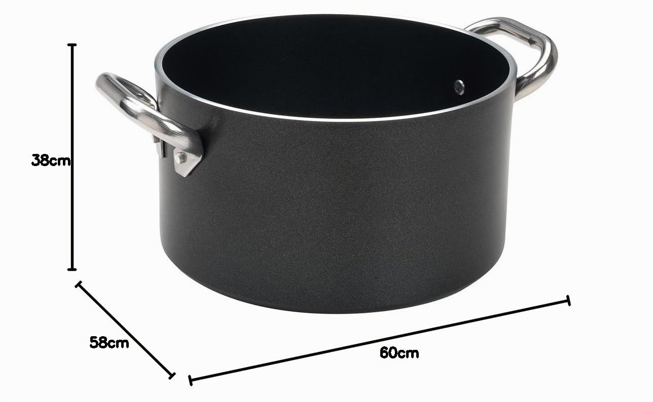 Pentole Agnelli, ALSA2104SS36, Casseruola Alta Alblack con 2 Maniglie in Acciaio Inox, Alluminio, Nero