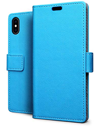 SLEO Funda para para iPhone XS MAX Carcasa con Tapa Ultra Delgado Billetera Cartera [Ranuras de Tarjeta,Soporte Plegable,Cierre Magnético] Elegante Case Flip Cover - Azul
