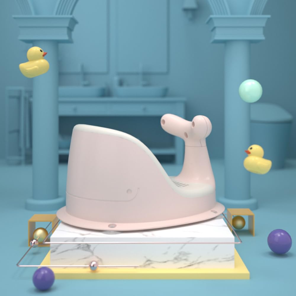 Asiento de baño para bebé con forma de ballena con 4 ventosas, silla de ducha para bebés de 6 a 36 meses, sin suciedad oculta (rosa)