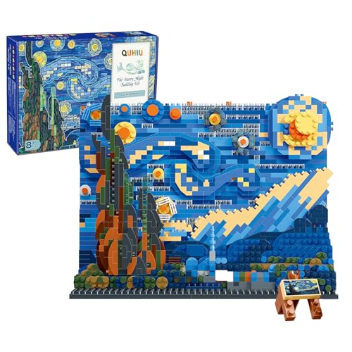 Image of Starry Night Building Kit - 1858 Pcs Van Gogh Painting Kits The Office Set Stitch Wall Art Building DIY Compatible with Lego Blocks Sets Christmas and Birthday Gift for Kids Adults