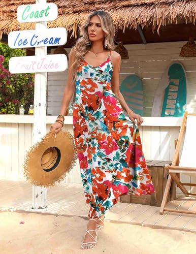 Image of Zeagoo Flowy Maxi Dresses for Women Spaghetti Strap Dresses for Women Floral Sundress for Summer 2025 Long Dress, Floral-6,S
