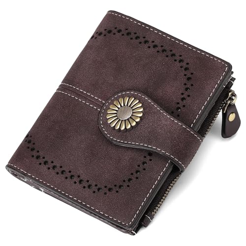 SENDEFN Small Wallets for Woman RFID Blocking Leather Bifold Credit Card Holder Purse with ID Window