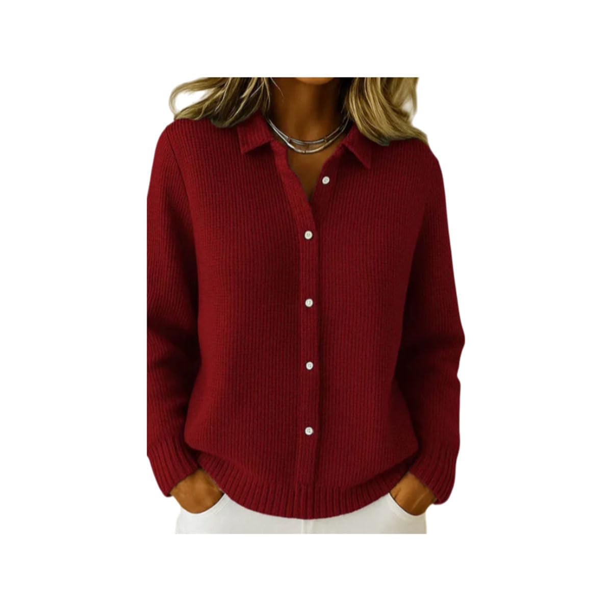 Cozy Ribbed Lapel Knit Cardigan Womens Button Down Knit Cardigan Sweater Long Sleeve Collared