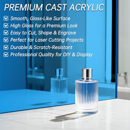 Image of Blue Acrylic Sheet 12 inch x 16 inch x 1 /8 inch, ALCCIFI Cast Plexiglass Sheets for Laser Cutting & Engraving, 2 Pack Translucent Acrylic Board for Cricut, Signs & DIY Projects