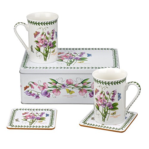 Portmeirion Home & Gifts Sweet Pea Motif-Juego de 5 latas, Porcelana, Multicolor, 8.5 x 12 x 9.5 cm