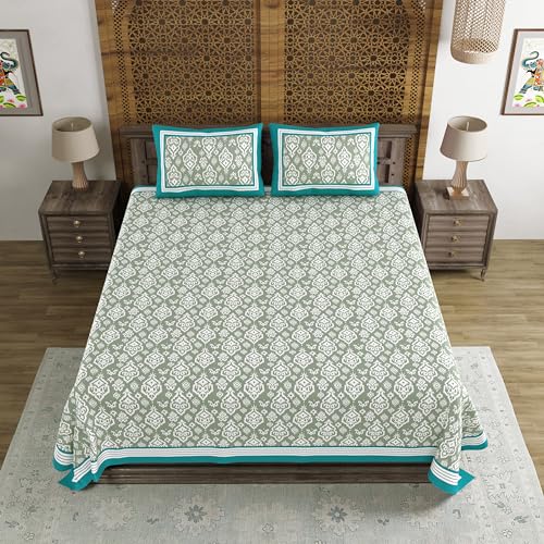 Image of BLOCKS OF INDIA Hand Block Printed 300 TC Cotton Super King Size Bedsheet(106 x 106) (Multi 18)