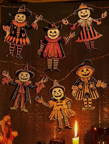 Vintage Halloween Decor Wood Banner 6pcs Vintage Halloween Bunting Decorations