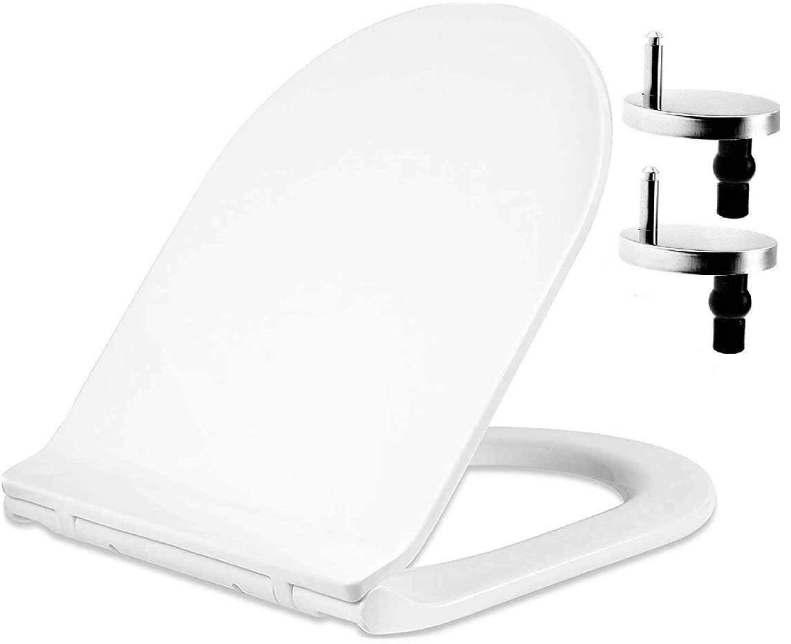 Aan White Modern D-Shape Slim Toilet Seat With Mute Soft Close Seat Cover & Quick-Release With One Push Button Easy Top Fix Blind Hole Slim Luxury Design By Aan®