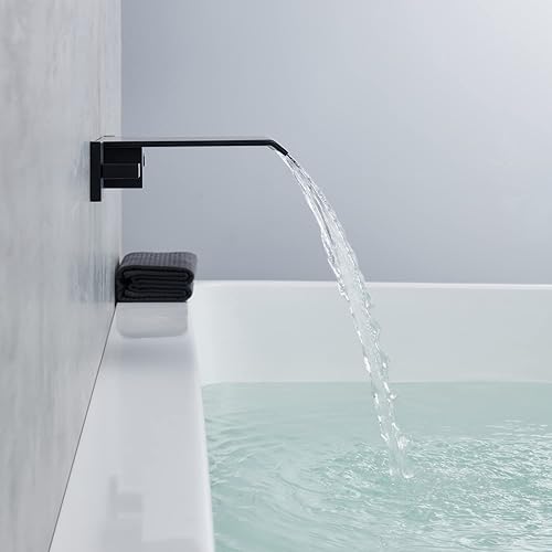 Miniatura 6 de Qinkell Grifo de bañera en cascada de montaje en pared, grifo de bañera romano negro, grifos de baño de latón con 2 asas