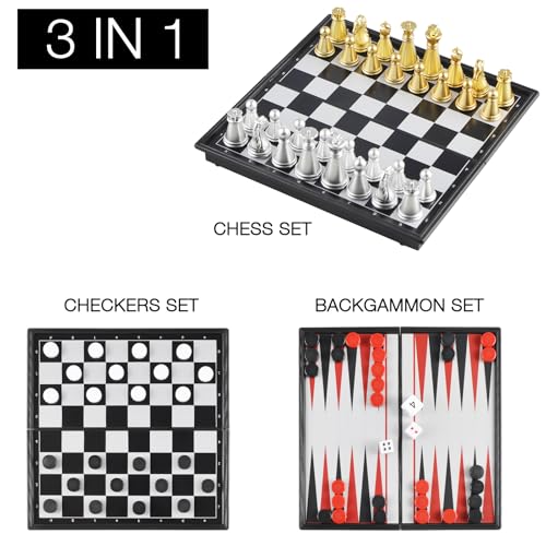 Juego 3 en 1 Ajedrez, Damas y Backgammon Mini 5'' Magnético miniatura 7