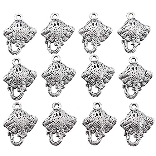 50PCS Antique Silver Marine Life Charm Stingray Fish Charms Pendant Bracelets Necklace Jewelry Findings Jewelry Making Craft DIY 20x16mm(B072)