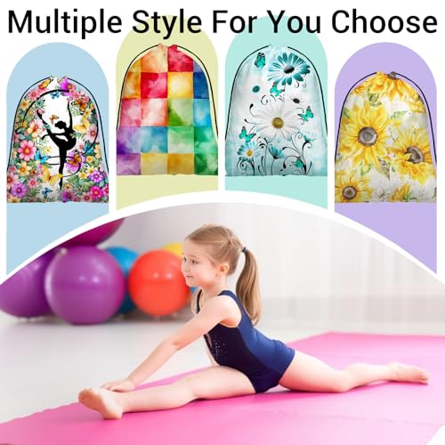 Image of Colorful Plaids Gymnastics Drawstring Bags Small Athlete String Bag for Women Sport Dance Gym