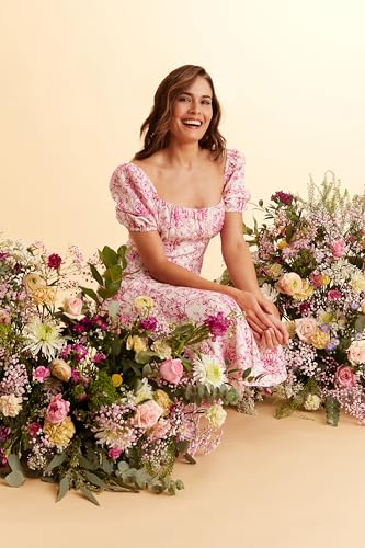 Image of London Times Womens Square Neck Smocked Back Linen Blend Flattering Versatile Spring Summer Garden Party