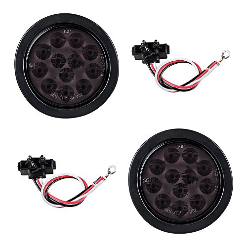 2pcs Smoke Lens 4" Round 12-LED RED Brake Stop Tail Light Grommet Plug for Truck Trailer RV UTE UTV