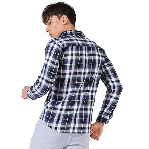 Image of CAHOOT Men's Blue Checkered Collared Button Up Shirt for Casual Wear | Shirt Crafted with Regular Sleeve, Comfort Fit & High-Performance for Everyday Wear