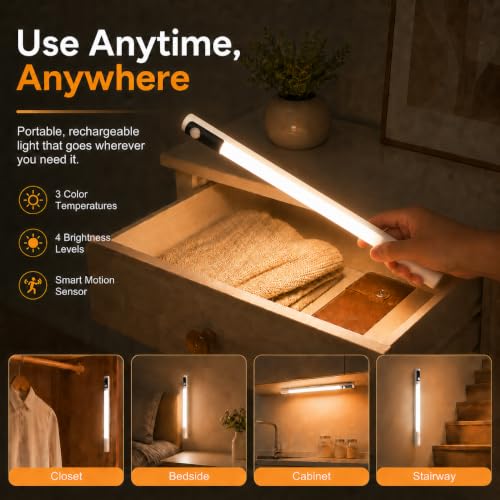 Image of 15.2inch Under Cabinet Lighting,2 Pack Sensor Light Indoor with Battery Level Display Function,Closet Light can be Disassembled for Handheld use,Wireless Under Counter Lights fo Bedroom, Kitchen