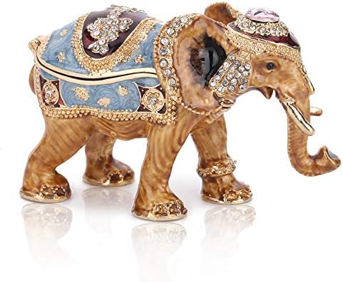 EIQOCCA Three Fish Crystal Hinged Trinket Box for Gifts Hand-Painted Patterns Trinket Bejeweled Box Collectible (Elephant)