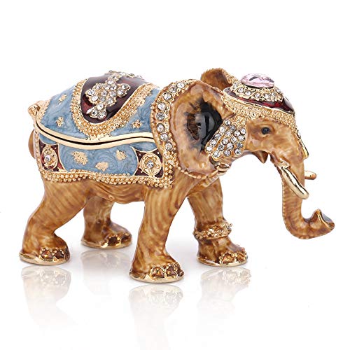 Eiqocca Three Fish Crystal Hinged Trinket Box For Gifts Hand-Painted Patterns Trinket Bejeweled Box Collectible (Elephant) #TOP1