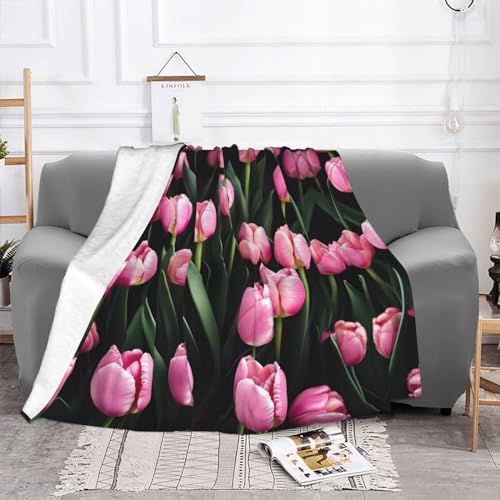 Couverture en flanelle douce rose et tulipes, le cadeau naissance idéal - 4