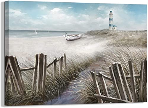 Canvas Wall Art Ocean Seascape Blue Painting Prints Modern Lighthouse Pictures Framed For Bedroom Bathroom Living Room Home Office Decor(11"X15") #TOP4