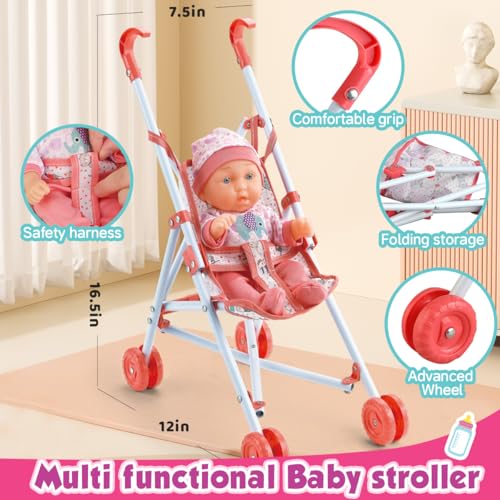 image for YIYBM Baby Doll Crib and Stroller Accessories Play Set with 11