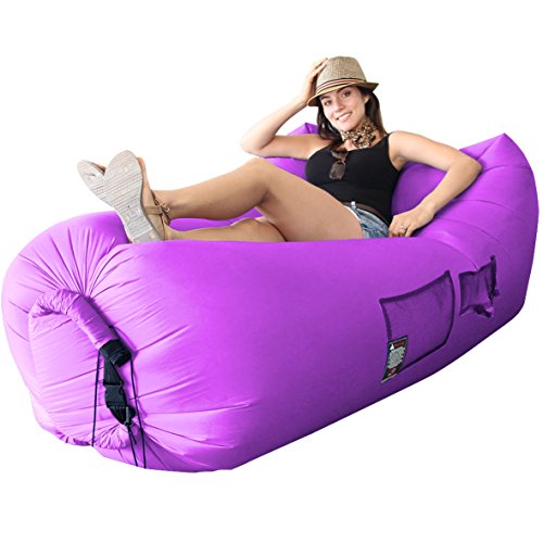 WooHoo 2.0® - Giant Inflatable Lounger Air Balloon Furniture with Carry Bag. Inflates in Seconds. Hangout as Lounge Chair, Bean Bag, Air Hammock, Sofa, Couch, Air Bag. NEW MODEL PATENT PENDING-Purple