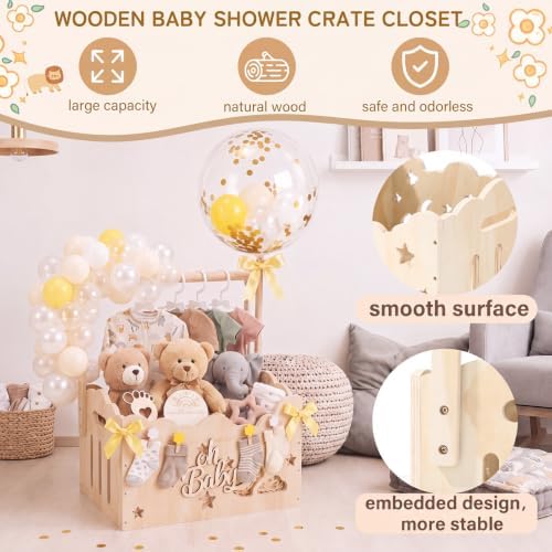 Yiyiring Blue Brown, Wooden Baby Shower Crate Closet,Hollow - 3