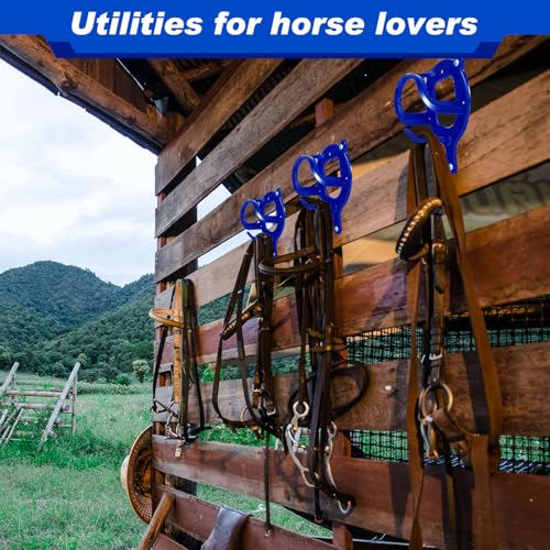 Image of Dunzy 3 Counts Horse Bridle Rack Bracket Bridle Hooks Tack Storage Halter Hanger Metal Holder with Tubes and Screw for Horse Barn Supplies (Sapphire Blue)