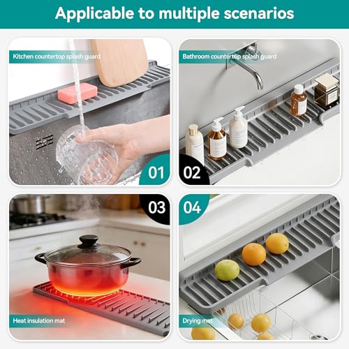 Volminex Tapis Evier Cuisine Silicone, Tapis de Robinet, Gris 60x12cm – vue 7