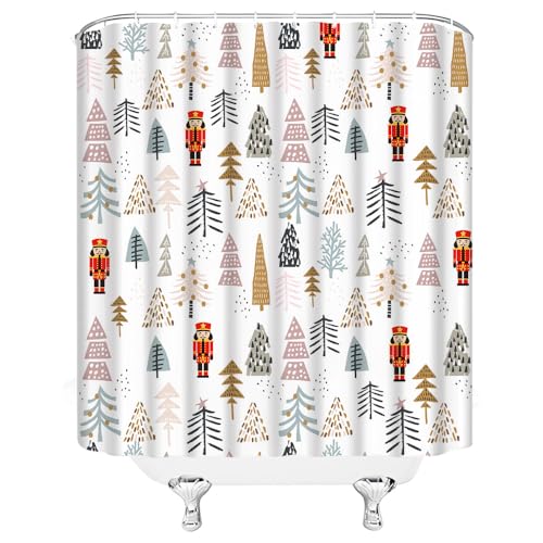 GCTNBJL Cortina de chuveiro de árvore de Natal azul rosa marrom preto árvore de Natal engraçada rúst