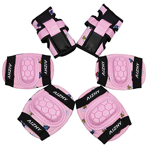 Aizhy Juego de Equipo de protección para niños, Almohadillas para Rodilla para niños 6 en 1 Juego de Almohadillas para el Codo con Correa Ajustable para Patines en línea Patines equitación