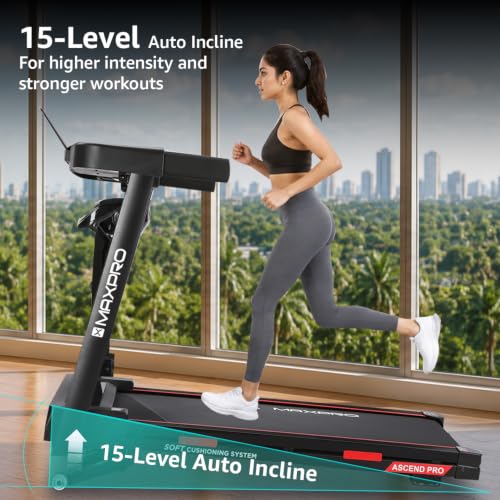 Image of Maxpro Ascend Pro 5Hp Peak BLDC Motor|14km /h Speed |15 Level Motorized Incline LED Display with Tablet Holder | 12 Preset Program |120Kg User Weight | Multifunction Treadmill for Home use