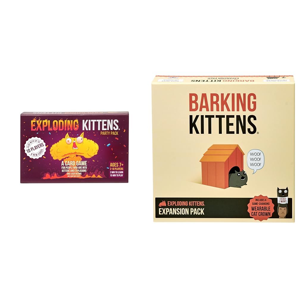 Exploding Kittens Party Pack Card Game by Fun Family Games for Adults, Teens & Kids, 2-10 Players & Barking Kittens Expansion Pack by