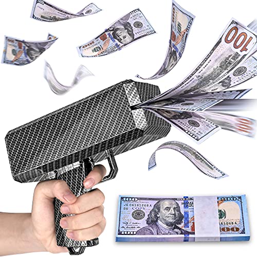 oMitoi Money Gun Shooter, Money Gun That Shoot Money, Money Spray Gun with Prop Money(100 Pieces), Make It Rain Money Machine Dispenser Gun (Carbon Fiber Black)