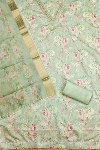 Image of Pandadi Saree Women's Organza with Handwork Embellishments Unstitched Salwar Suit Dress Material