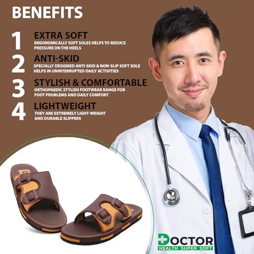 Image of DOCTOR HEALTH SUPER SOFT Men Comfortable Double Strap Slippers with Adjustable Buckles, Cushioned Footbed and Anti Slip Sole, Casual Everyday Wear Sliders for Indoor and Outdoor Use