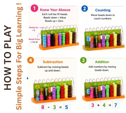 Image of BKDT Marketing Educational Abacus Learning Tool Early Math Skills for Kids to Learn to Count, Add & Subtract with Colourful Beads - Mathematics Tool kit -Abacus Toys for Kids