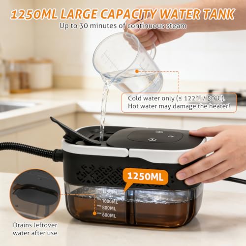 Image of WICHEMI High Pressure Steam Cleaner Handheld Steam Cleaner Steamer for Cleaning Electric Steam Cleaning Machine for Home Kitchen Auto Car Detailing (Black+White)