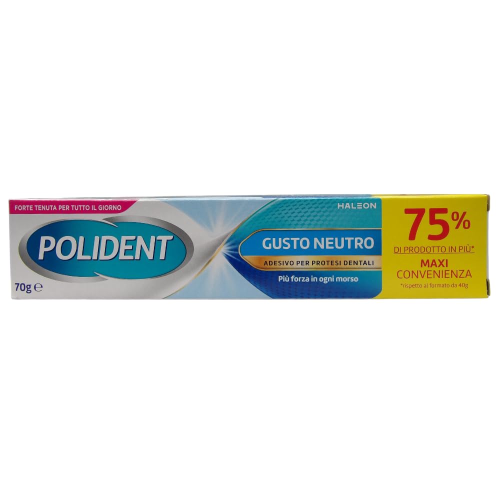 Adesivo Per Apparecchi Dentali, GUSTO NEUTRO. Più Forza In Ogni Morso. Forte Tenuta Per Tutto Il Giorno 70g (2 Confezioni)