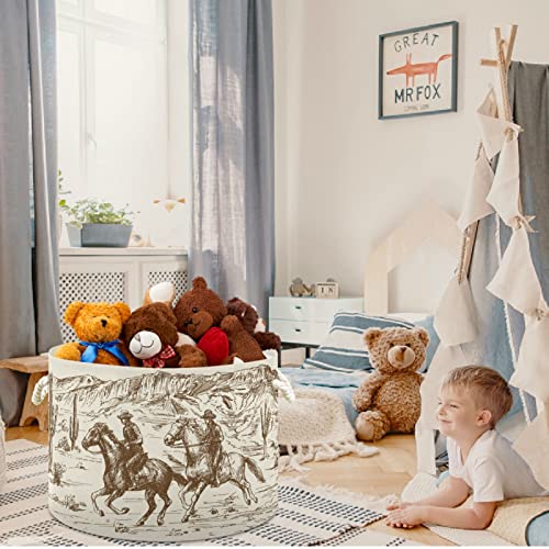 Image of visesunny American Wild West Desert Cowboy Print Laundry Baskets Fabric Storage Bin Storage Box Collapsible Storage Basket Toy Clothes Shelves Basket for Bathroom,Bedroom,Nursery,Closet,Office