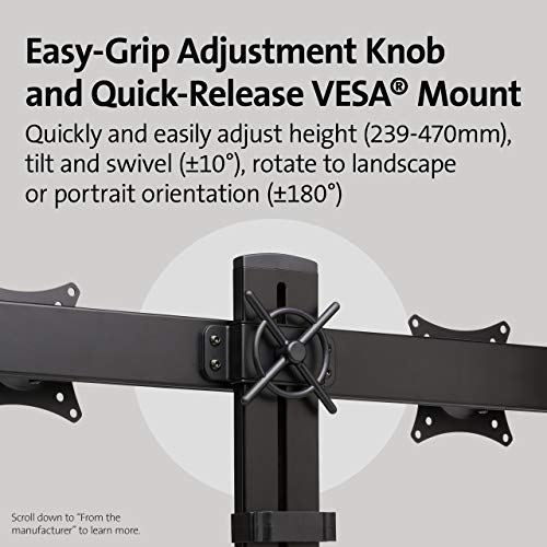 Image of Kensington Dual Monitor Mount for Desk, C-clamp Vesa Monitor Stand Fits 2 Ultrawide Monitors Up to 27 Inches, Low Profile Stand, Height Adjustable Rotating Free Standing Arm, Black