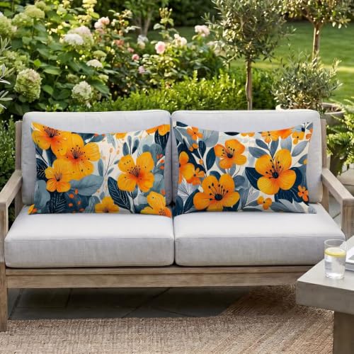 Housse coussin fleur rectangulaire lin imperméable déperlant double face pour jardin