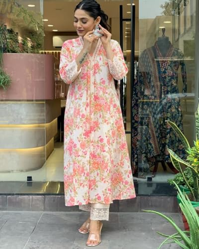 Rayon Anarkali Indian Kurti For Women Summer Dress Kurta Pant With Dupatta Set4