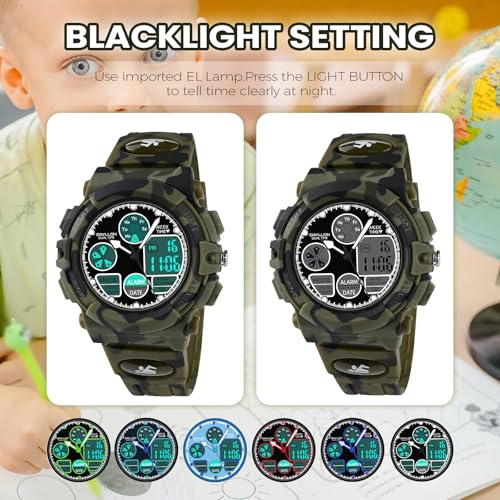 Image of Dayllon Boys Watch,Kids Watch for 5-15 Year Old Boys,Digital Sport Outdoor Multi Function Waterproof with LED Alarm Calendar Analog Watch for Kids Gifts