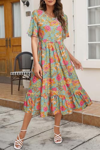 Image of STYLEWORD Womens Summer Casual Short Sleeve Flowy Midi Beach Dress