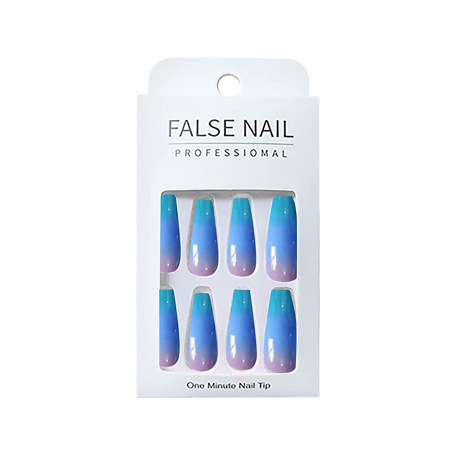 AKAZI Press on Nails Kit Professionale per Unghie finte - 3D French Long Press on Nails, Unghie finte Lucide Full Cover Ballerina Nails Tips 24 Pezzi per Donne e Ragazze Regalo