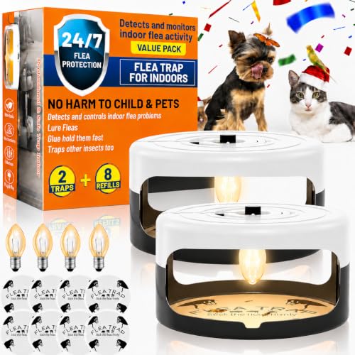 2 Pack Flea Traps for Inside Your Home Indoor Flea Traps with 8 Sticky Pads Flea Monitoring Trap for Home Sticky Insect Catcher for Fleas Moths & Gnats