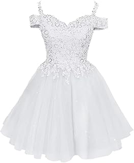 Sparkly Lace Appliques Homecoming Dresses for Teens Cold Shoulder Tulle Short Prom Dresses Cocktail Party Gowns - Buy now