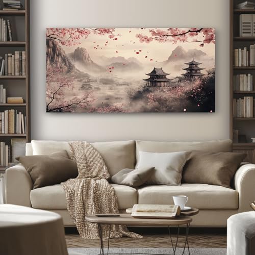 Peinture sur Toile Fleurs de Cerisier Décoration Murale Salon Élégante 80x160